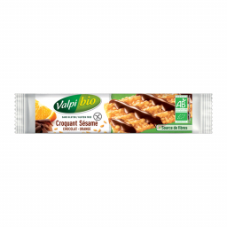Barre bio sans gluten croquantes au sésame, chocolat et orange - 33g