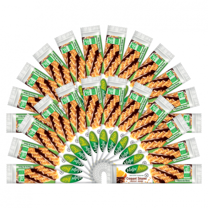 Barres bio sans gluten croquantes au sésame, chocolat et orange - Lot de 24x33g