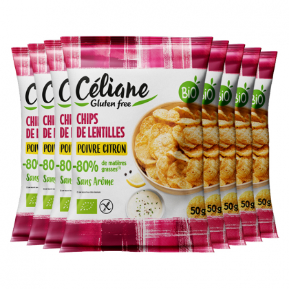 Chips bio sans gluten - Lentilles corail, poivre et citron - Lot de 8x50g