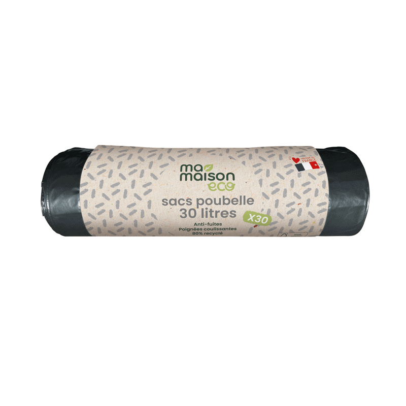 Sacs poubelle 30L recyclés à liens coulissants - 30 sacs
