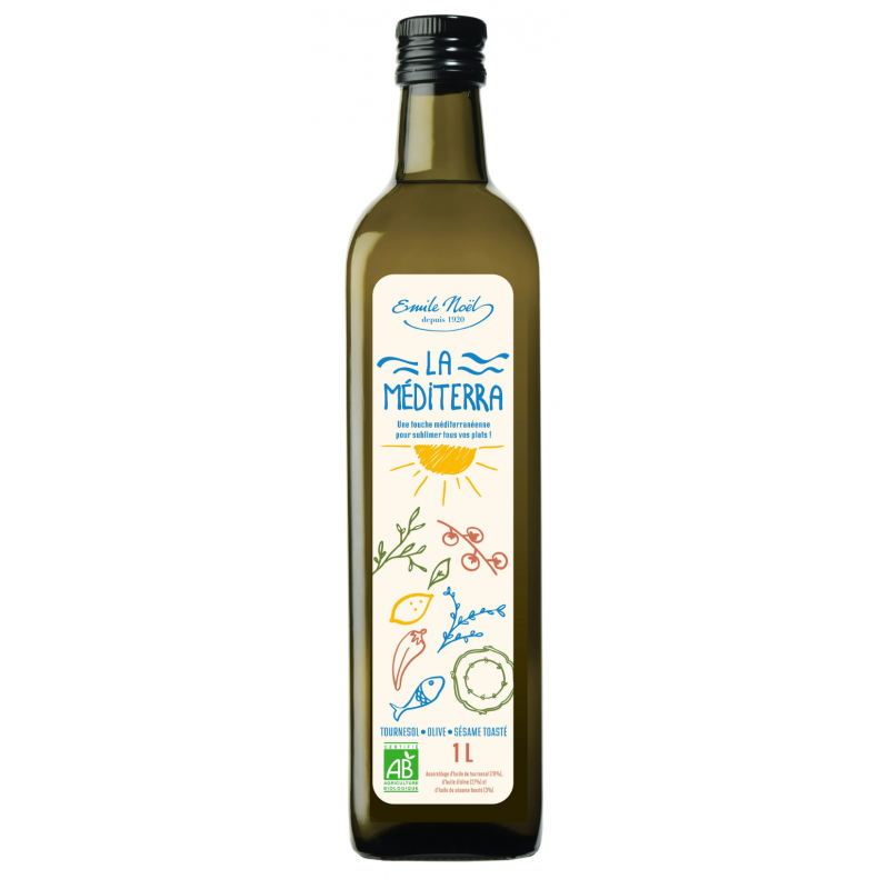 La Méditerra - Mélange d'huile de tournesol, d'olive et sésame toasté bio - 1L