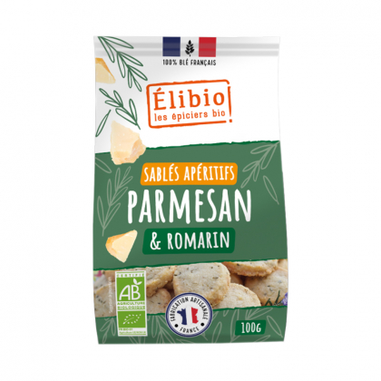 Sablés bio au parmesan et romarin - 100g Sablés bio au parmesan et romarin - 100g