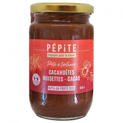 Pâte à tartiner aux cacahuètes, noisettes et cacao bio et équitables - 650g