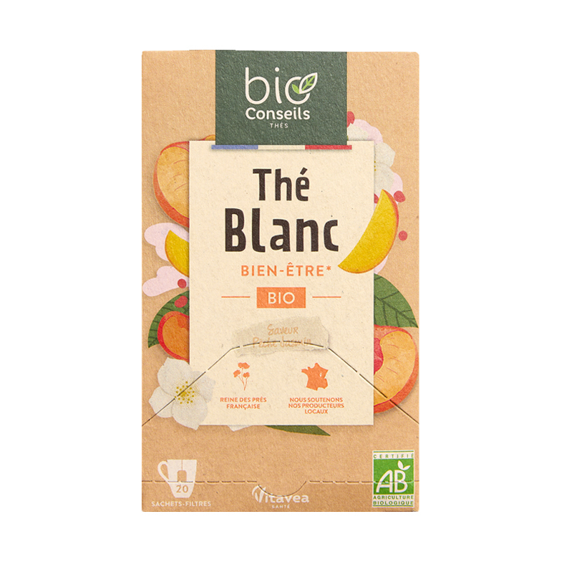 Thé blanc bio Pêche jasmin - Boite de 20 sachets
