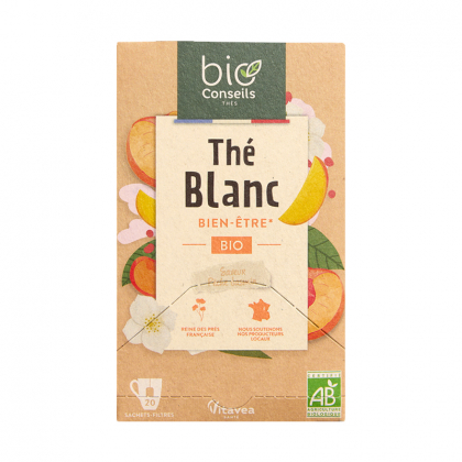 Thé blanc bio Pêche jasmin - Boite de 20 sachets