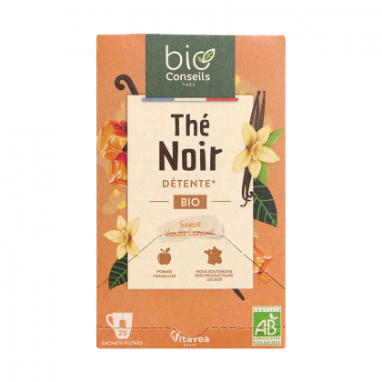 Thé noir bio Vanille caramel - Boite de 20 sachets
