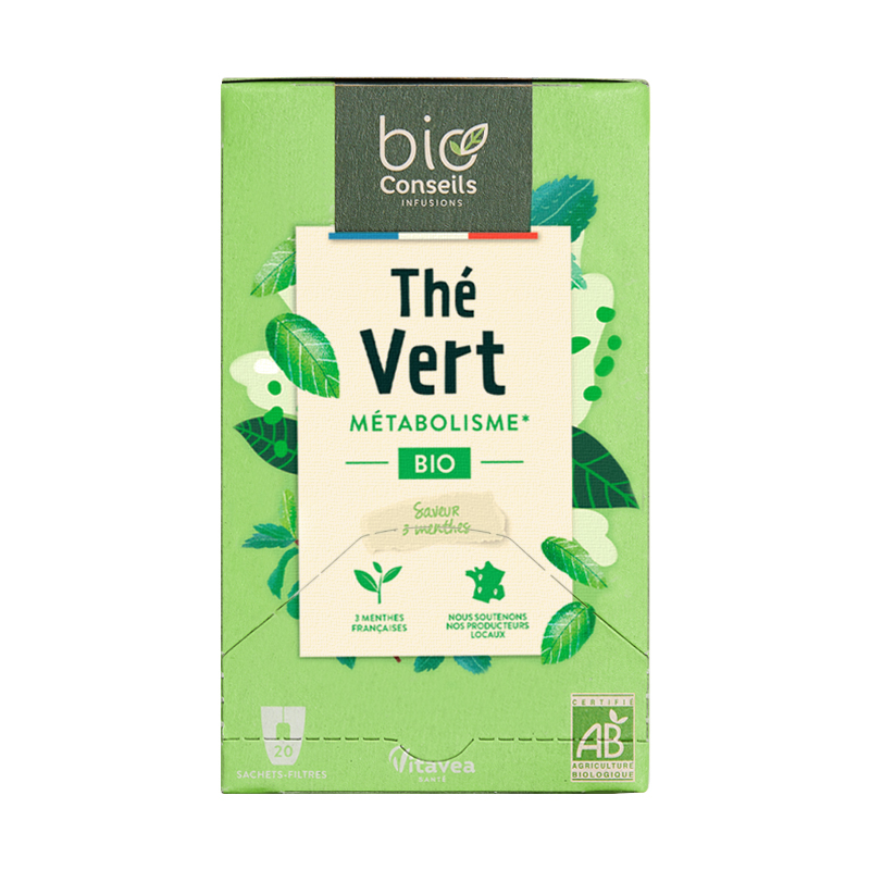 Thé vert bio aux 3 menthes - Boite de 20 sachets