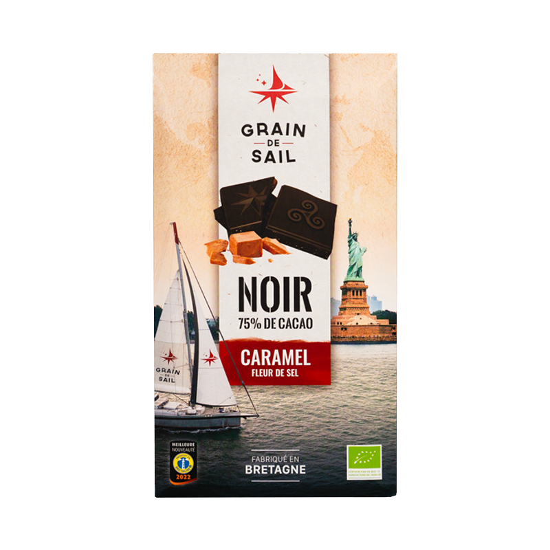 Chocolat noir bio au caramel et à la fleur de sel - 75% de cacao - 100g
