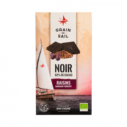 Chocolat noir bio au raisin et sarrasin torréfié - 62% de cacao - 100g
