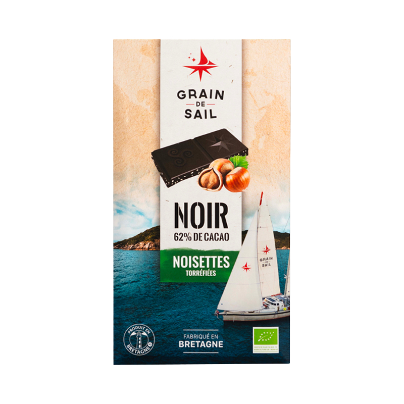 Chocolat noir bio aux noisettes torréfieés - 62% de cacao - 100g