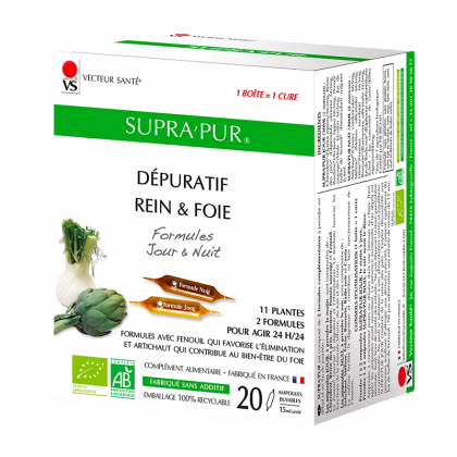Supra'pur detox reins et foie - 20 ampoules de 15ml