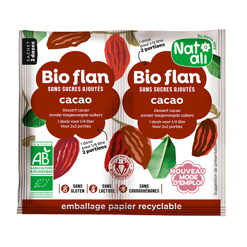 Bioflan cacao bio sans sucre ajouté - 2 sachets de 5,5g