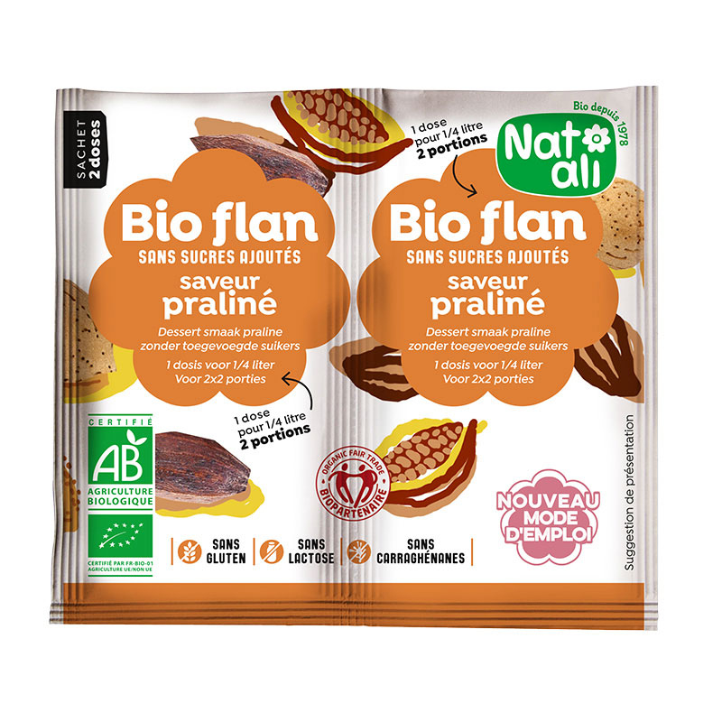 Bioflan praline bio sans sucre ajouté - 2 sachets de 5g