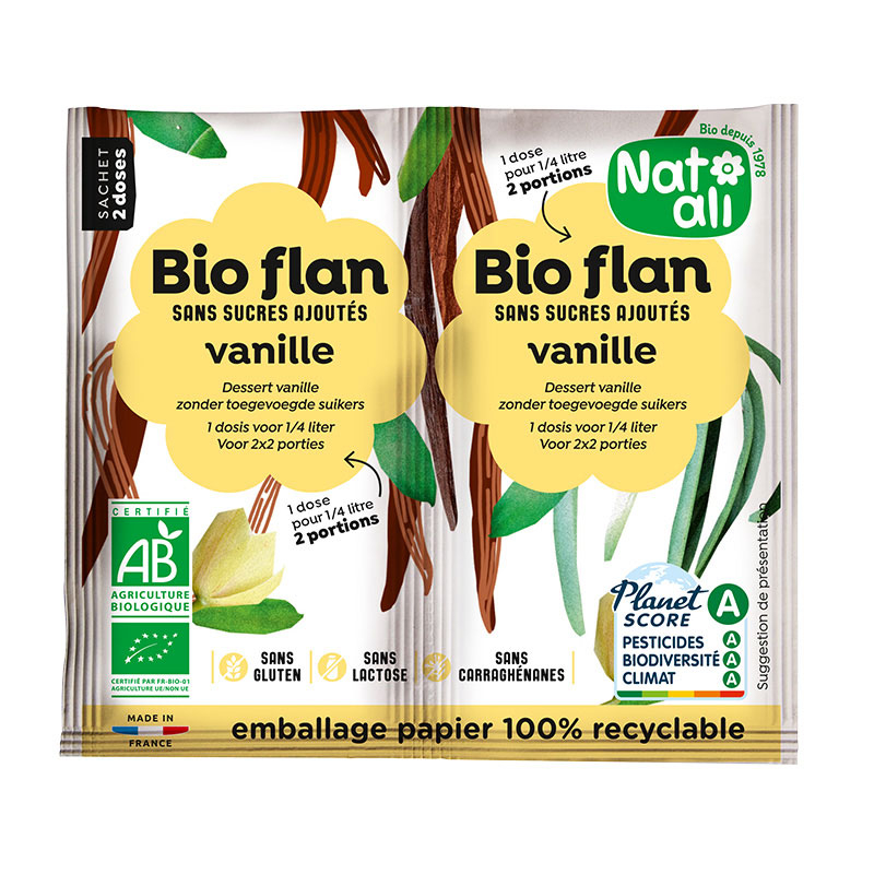 Bioflan vanille bio sans sucre ajouté - 2 sachets de 4,5g