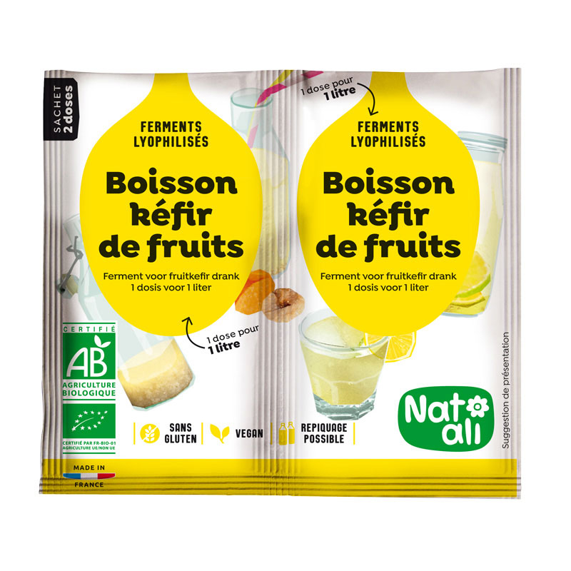 Ferments lyophilisés pour boisson Kéfir de fruits bio - Lot de 2x5g