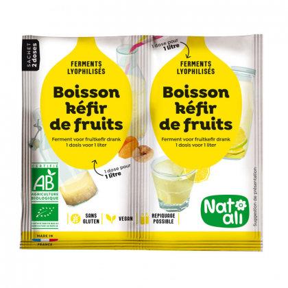 Ferments lyophilisés pour boisson Kéfir de fruits bio - Lot de 2x5g