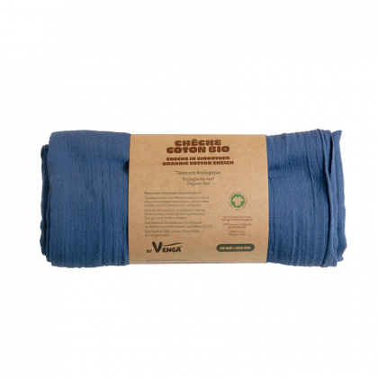 Chèche en coton bio - Bleu - 200x70cm