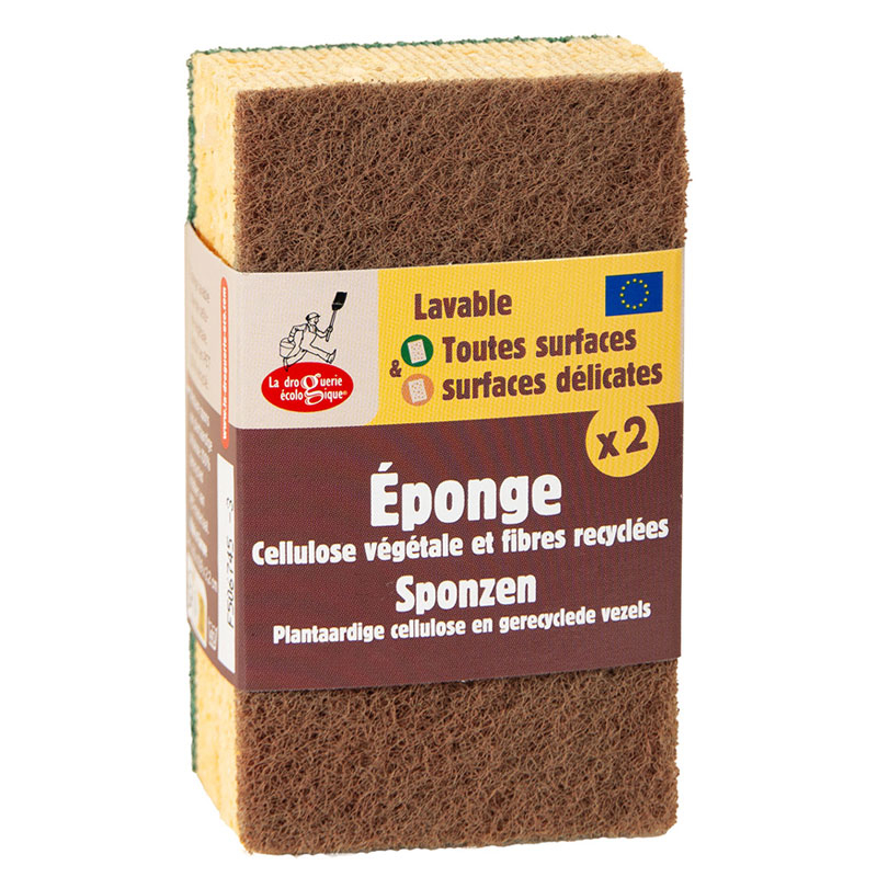 Eponges grattantes écologiques verte et marron - Lot de 2