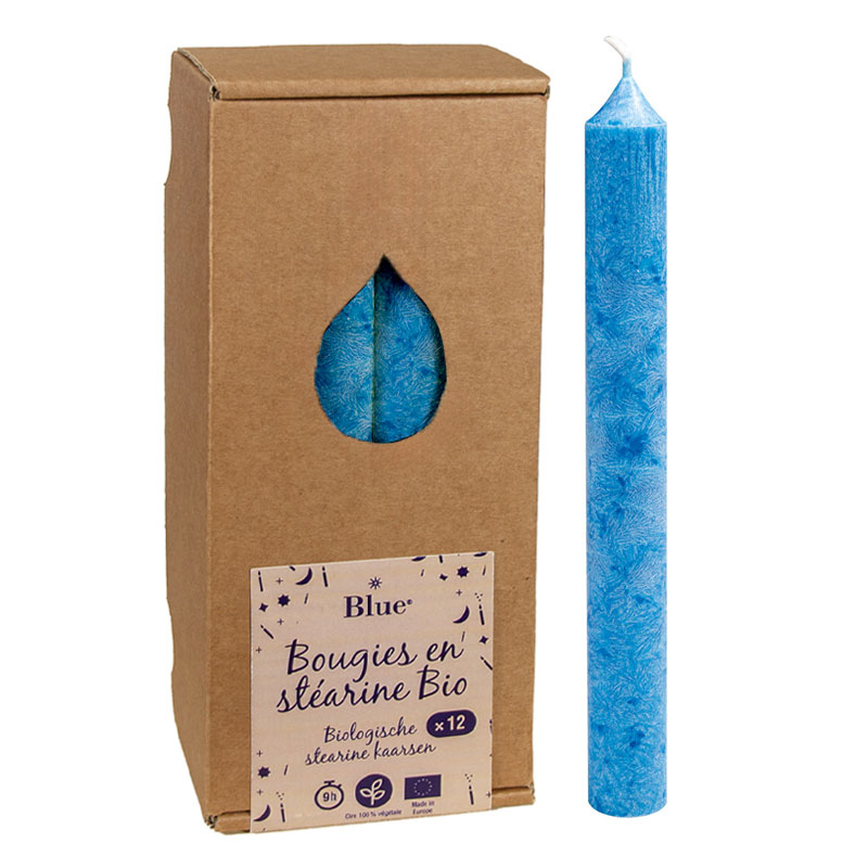 Chandelles en stéarine - Bleu ciel - Boite de 12