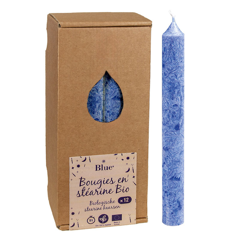Chandelles en stéarine - Bleu foncé - Boite de 12