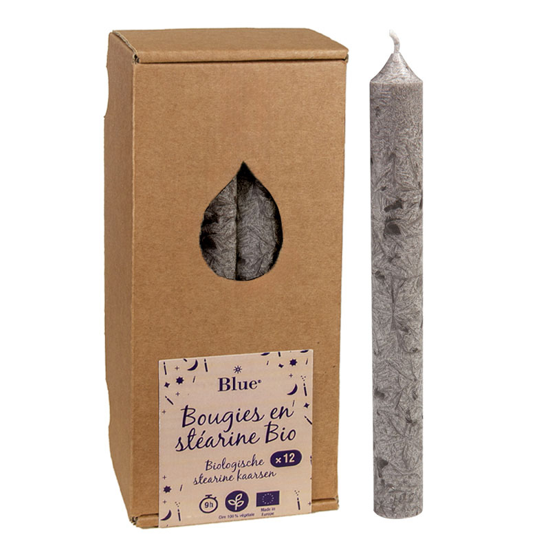 Chandelles en stéarine - Gris argent - Boite de 12