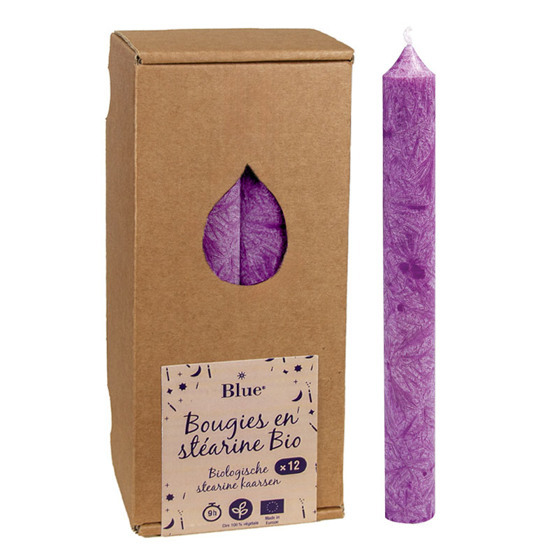 Chandelles en stéarine - Violet - Boite de 12