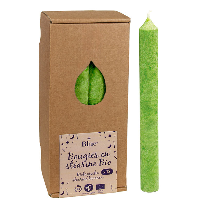 Chandelle en stéarine - Vert - Boite de 12
