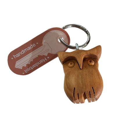 Porte clefs en bois fait main - Hibou - 4cm