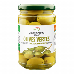 Olives vertes entières bio au naturel - 280g