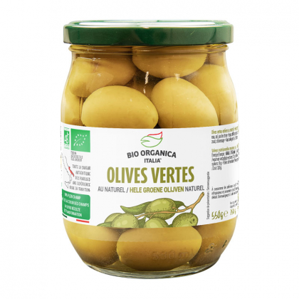 Olives vertes entières bio au naturel - 550g