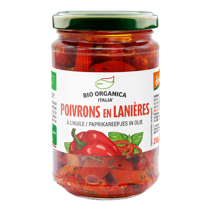 Poivrons rouges en lanières bio à l'huile - 280g