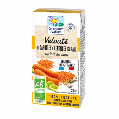 Velouté de carottes et lentilles corail bio au lait de coco - 30cl