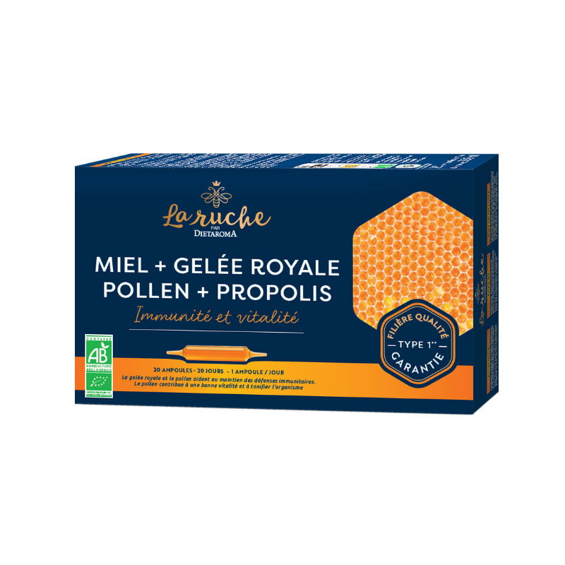 Merveilles de la ruche - Miel, gelée royale, pollen et propolis - 20 ampoules