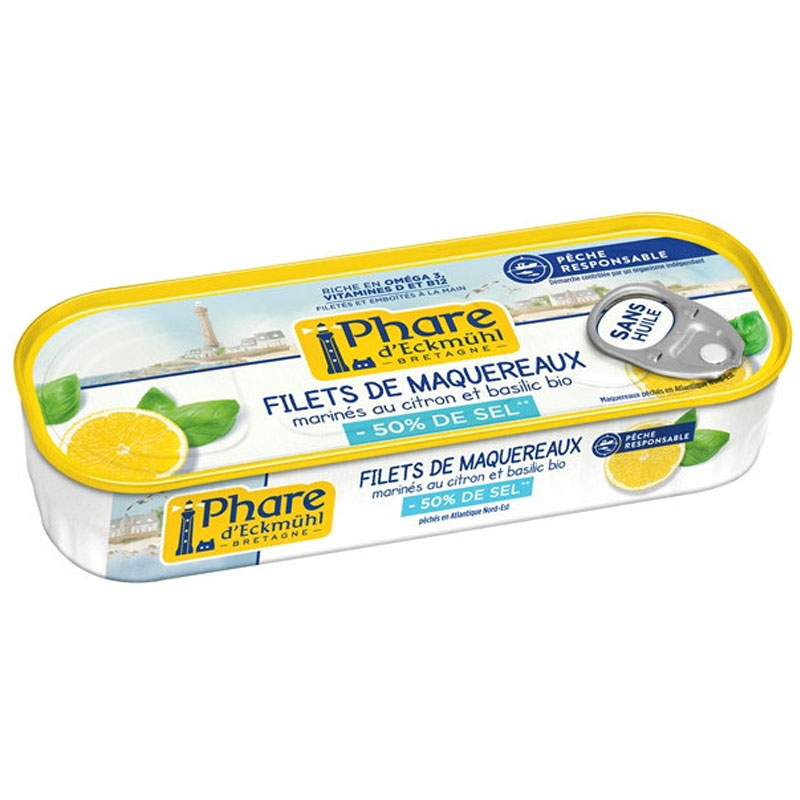 Filets de maquereau au citron et basilic, -50% de sel - 130g