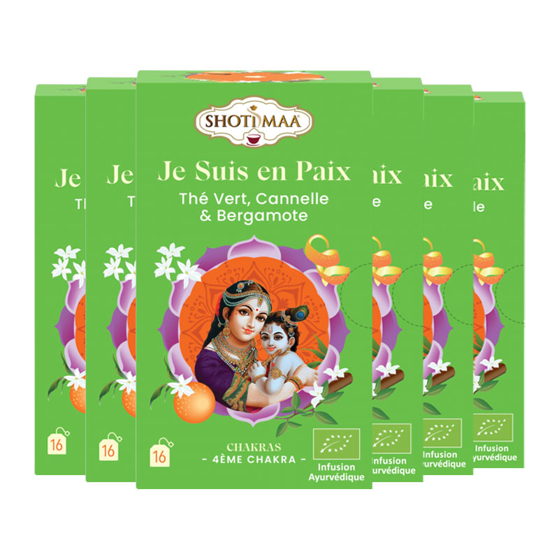 Infusion Je suis en paix - Thé vert, cannelle et bergamote - Lot de 6 boites