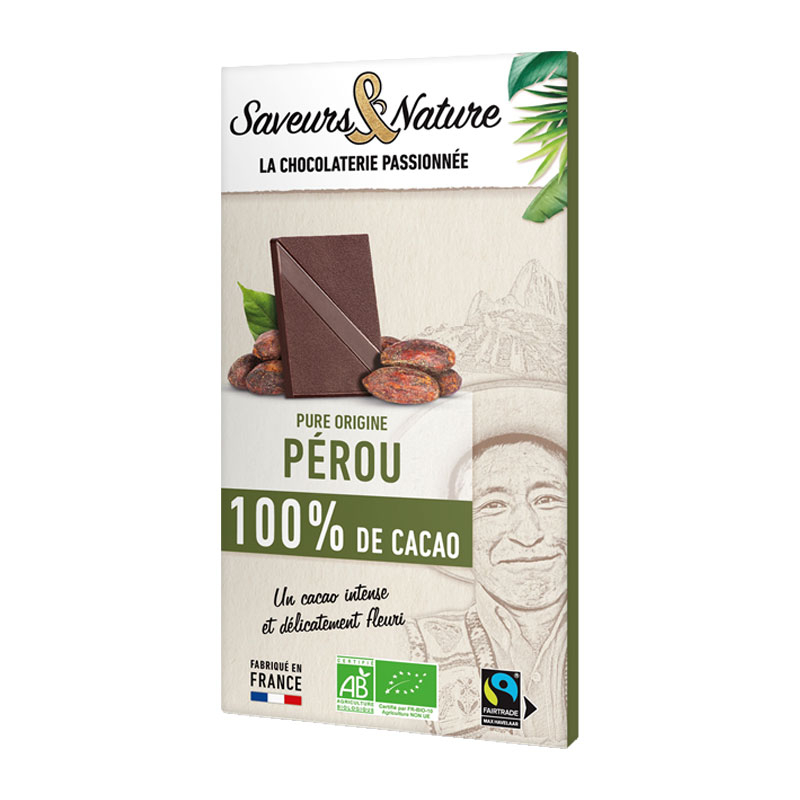 Chocolat noir bio 100% de cacao - 80g