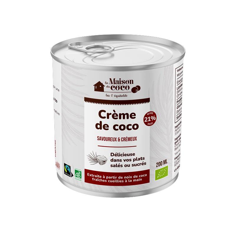 Crème de coco bio et équitable 21% de matières grasses - 200ml