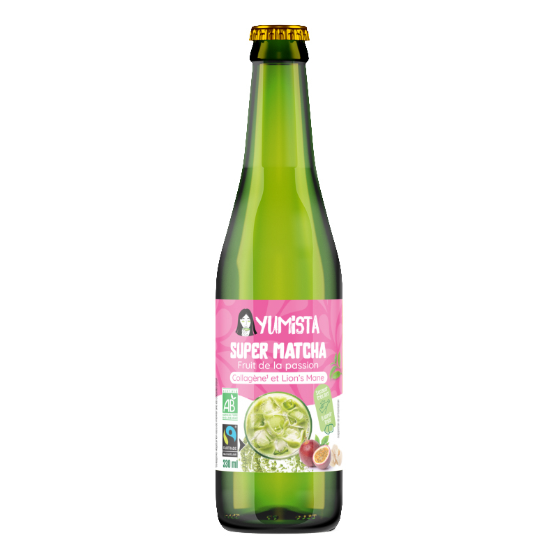 Super matcha glacé bio au fruit de la passion, collagène et Lion's mane - 33cl