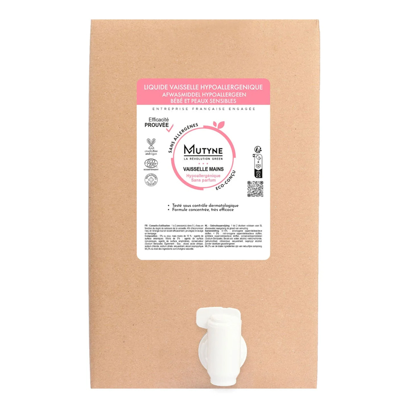 Liquide vaisselle et mains hypoallergénique - Bébé et peaux sensibles - Écorecharge 10L