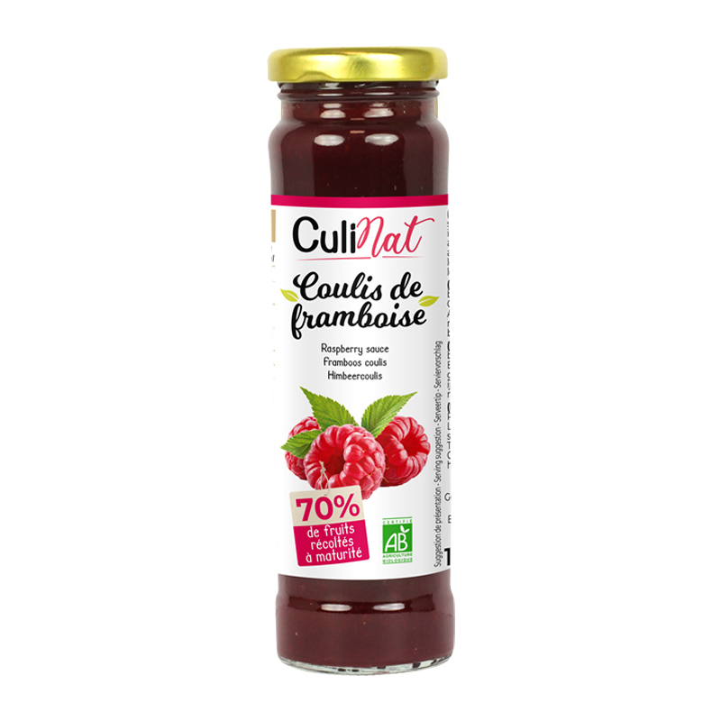 Coulis de framboise bio, 70% de fruits - 165g
