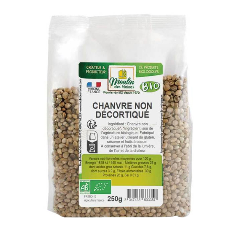 Graines de chanvre non décortiquées bio - 250g