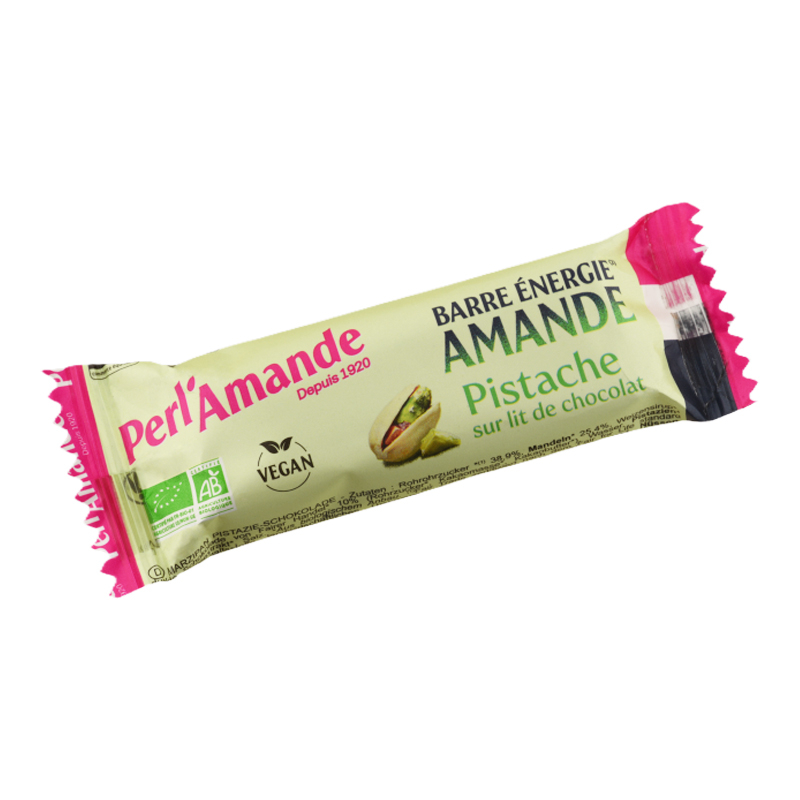 Pâte d'amande aux pistaches et chocolat bio - Barre de 25g