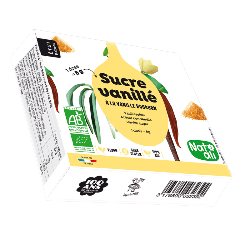 Sucre vanillé bio à la vanille Bourbon - 8x8g