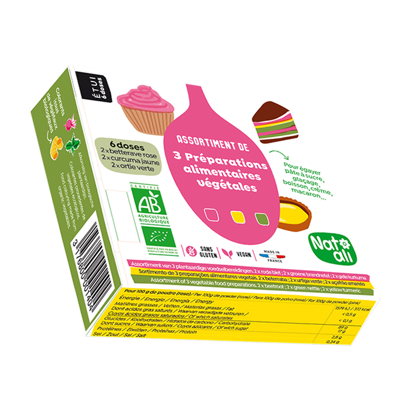Colorants alimentaires naturels bio - Étui de 6 sachets