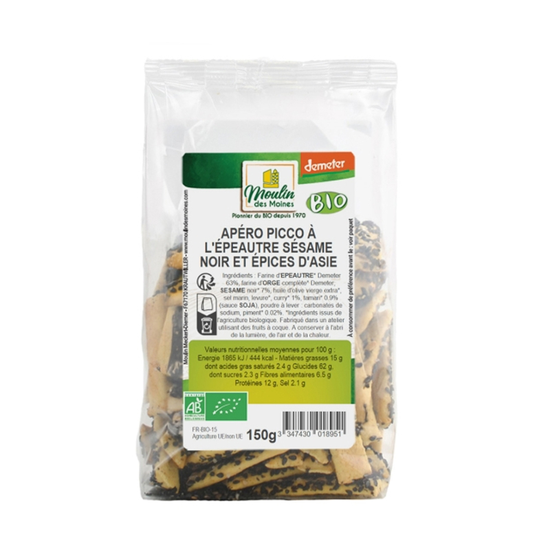 Biscuits apéritifs Picco au sésame noir et épices d'Asie bio - 150g