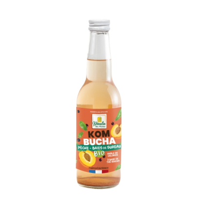 Kombucha pêche et baies de sureau bio - 33cl