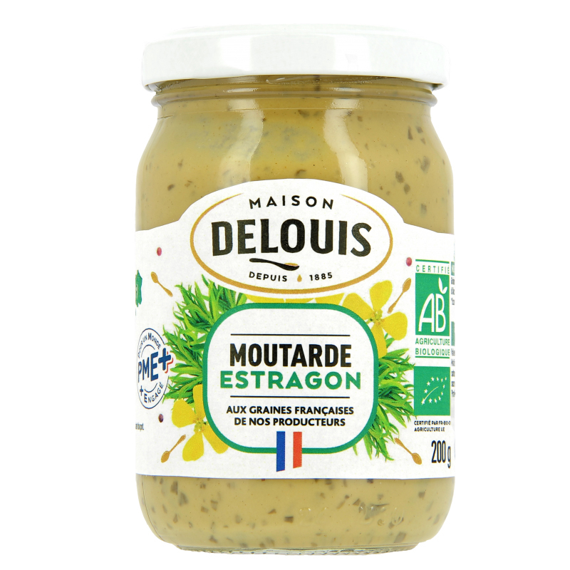 Moutarde de Dijon bio à l'estragon et graines origine France - 350g