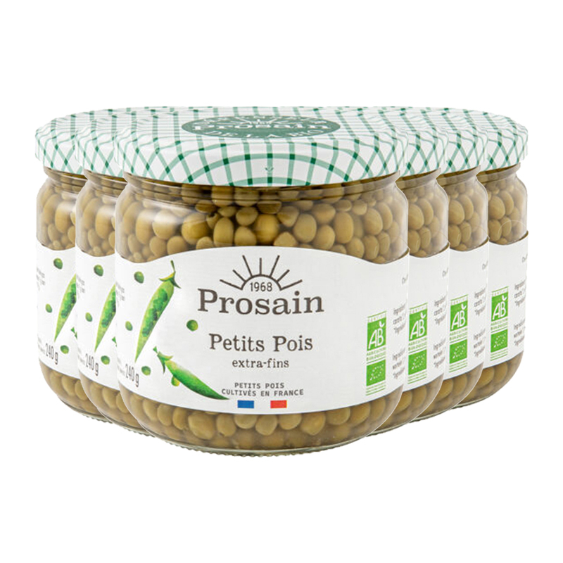 Petits pois extra fins bio et préparés - Lot 6 x 345g