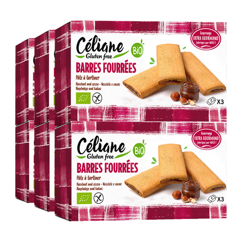Barres fourrées à la pâte à tartiner bio et sans gluten - Lot de 6x160g