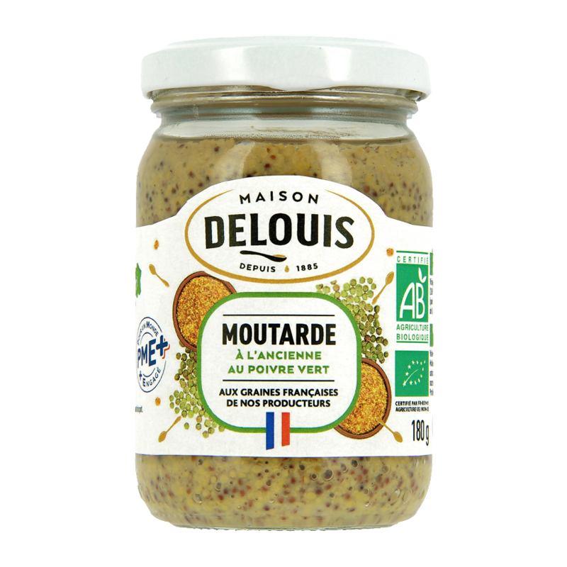 Moutarde à l'ancienne bio au poivre vert - 180g